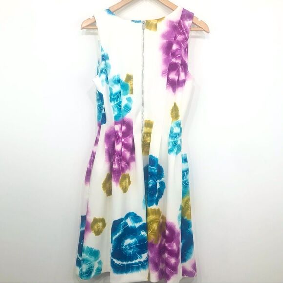 Calvin Klein White Multicolored Tie Dye Circle Print Sleeveless A Line Dress - Picture 8 of 16